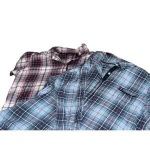 Lot of 2 Ambriele Women’s XL Lightweight Plaid Flannel Shirts Button Front READ